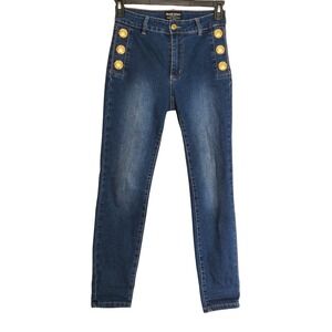 Frank Lyman Double Breasted Nautical Dark Wash Sailor Button Slim Jeans‎ Sm